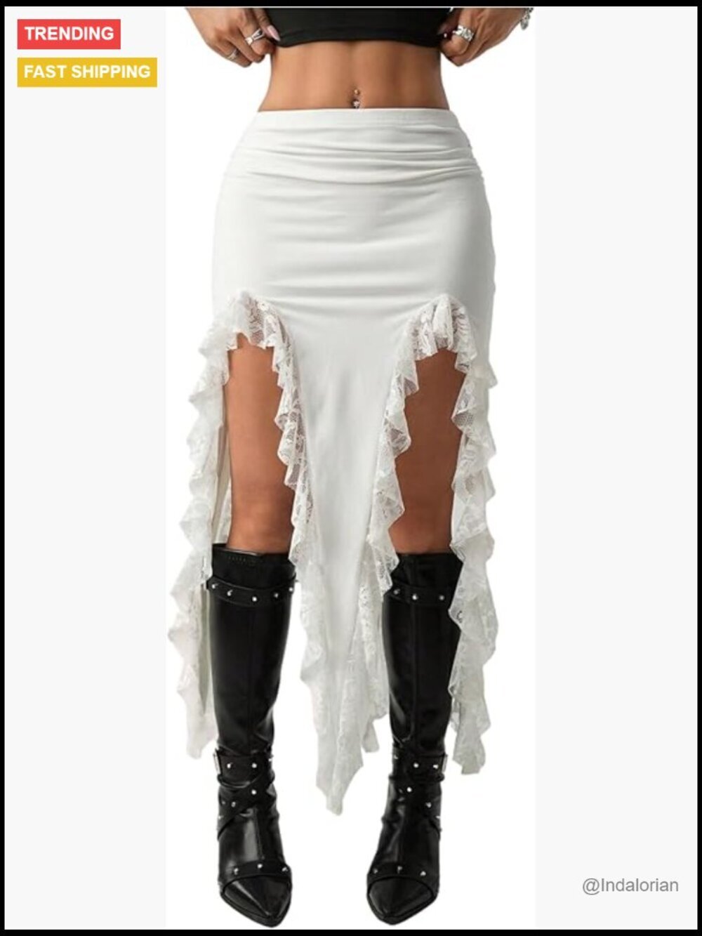 Lace Asymmetrical Skirt High Slit Boho Western Flowy Skirt Rave Outfits